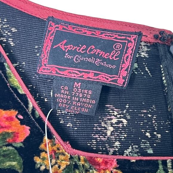VTG 90s April Cornell  Whimsical Maxi Dress Black Velveteen Floral Size Medium - Picture 6 of 13